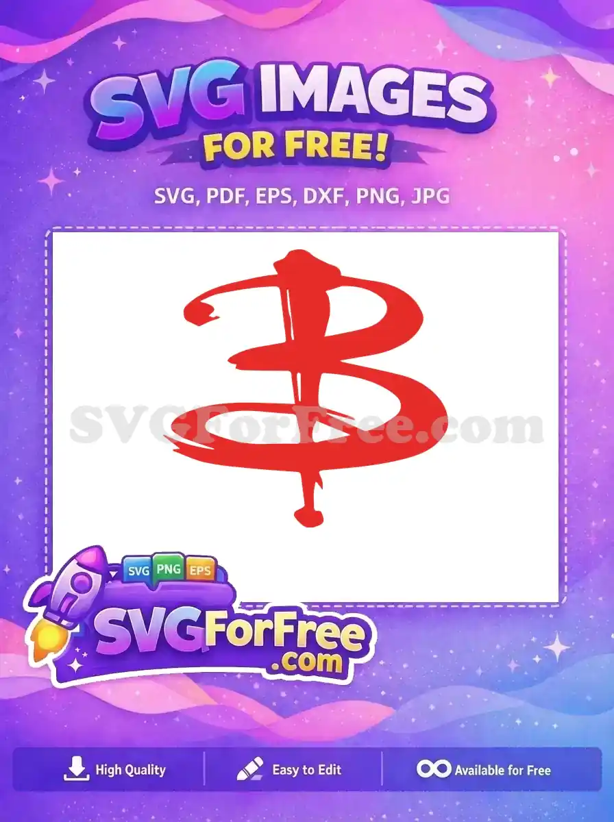 A free design featuring the iconic red stylized 'Buffy' logo, a sharp, dynamic symbol on a clean white background.