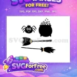 Free Smiling Black Spider Free Witch Brooms Cauldron Buffy Halloween Free SVG - Instant Download