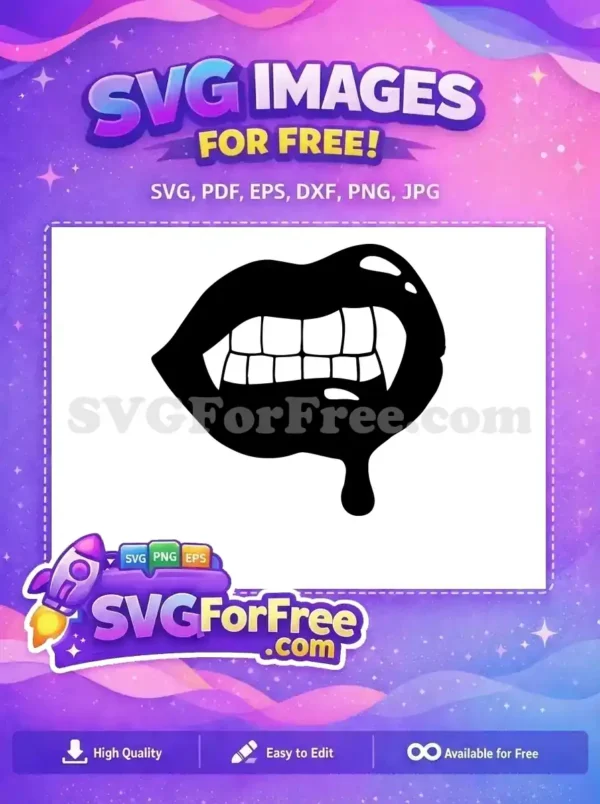 Free Vampire Lips SVG – Spooky Fangs & Drip Design Free vampire lips SVG, featuring sharp fangs and a chilling blood drip, perfect for Halloween crafts and edgy design projects.