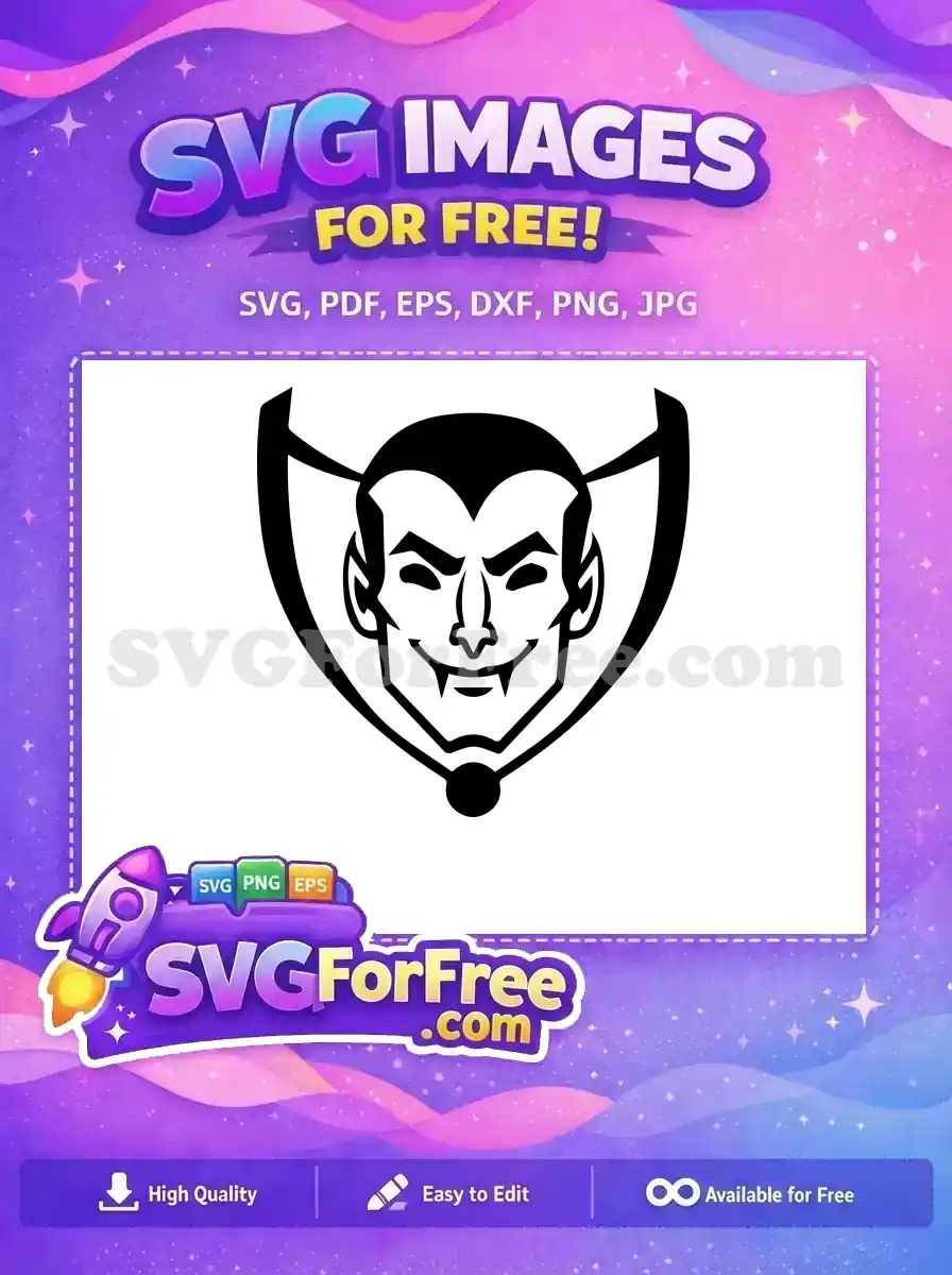 Free classic black and white vampire head, fangs, and high collar. This free design is perfect for spooky Halloween.