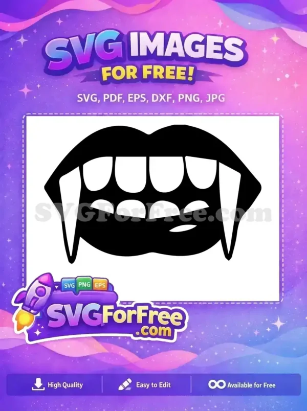 Free vampire fangs design, showcasing sharp teeth and expressive lips, ideal for Halloween themes and spooky crafts.