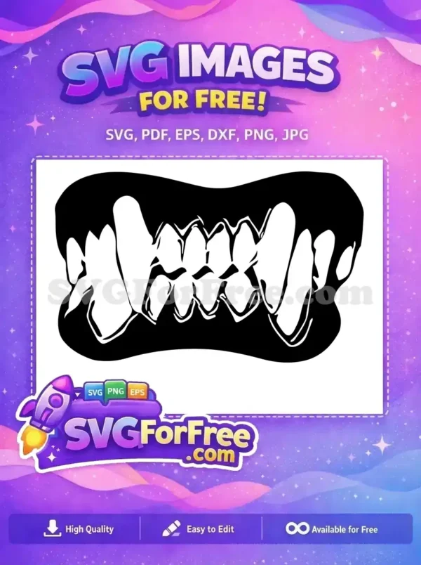 Striking black and white monster fangs, a free SVG design for edgy digital art and craft projects. High-contrast vector graphic.