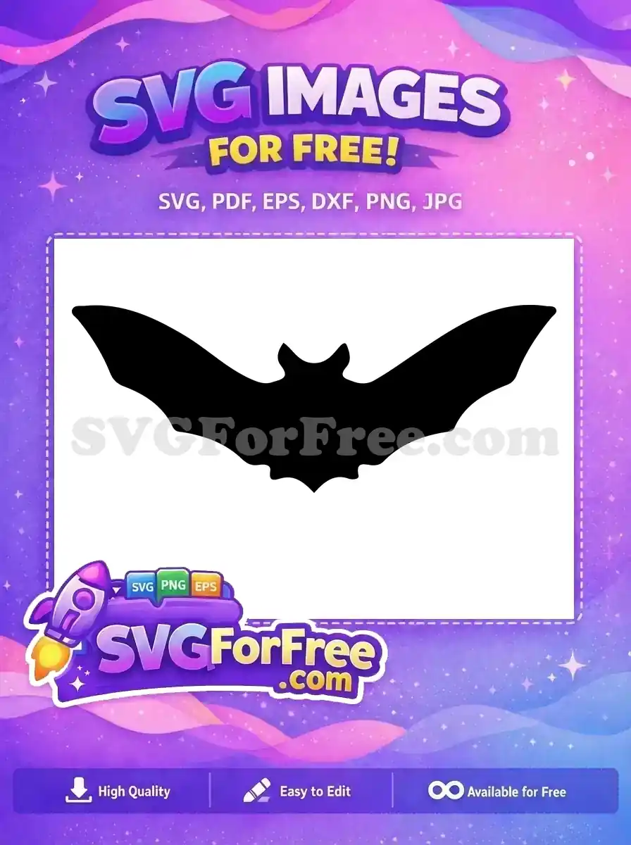 Striking free bat silhouette design with outstretched wings, perfect for Halloween crafts. Download this free SVG vector easily!