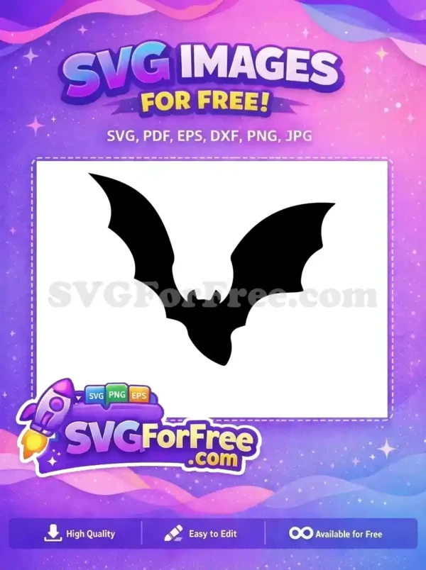 A captivating free black bat silhouette in flight, wings spread wide, perfect for spooky decor or creative projects. Download this free design now!