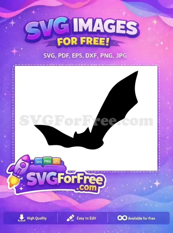 A striking free design featuring a flying bat silhouette, ideal for spooky decorations or animal-themed crafts. Perfectly scalable.