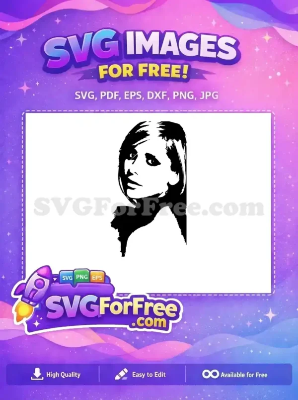 A free black and white vector portrait of a woman with short hair, offering a bold, artistic design for your projects.