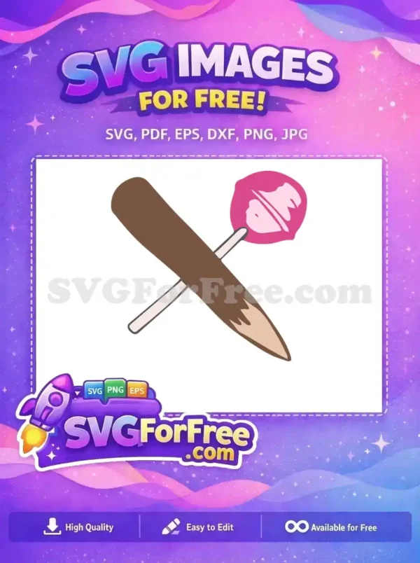 A free design displaying a brown paintbrush crossed with a pink lollipop, offering a sweet artistic vibe. Download this free SVG.