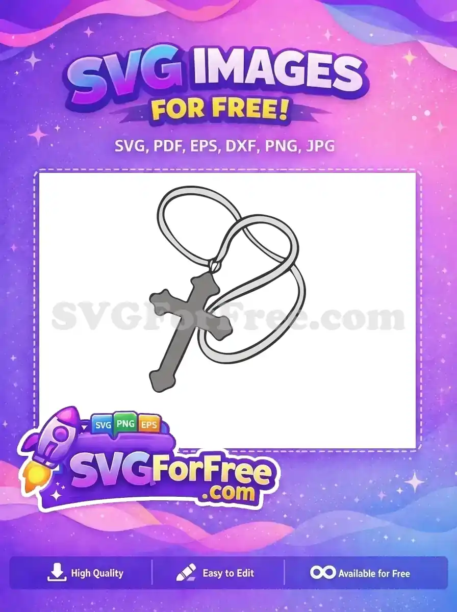 A free elegant grey cross pendant on a looped light grey chain, a versatile SVG design for spiritual projects, available for download.