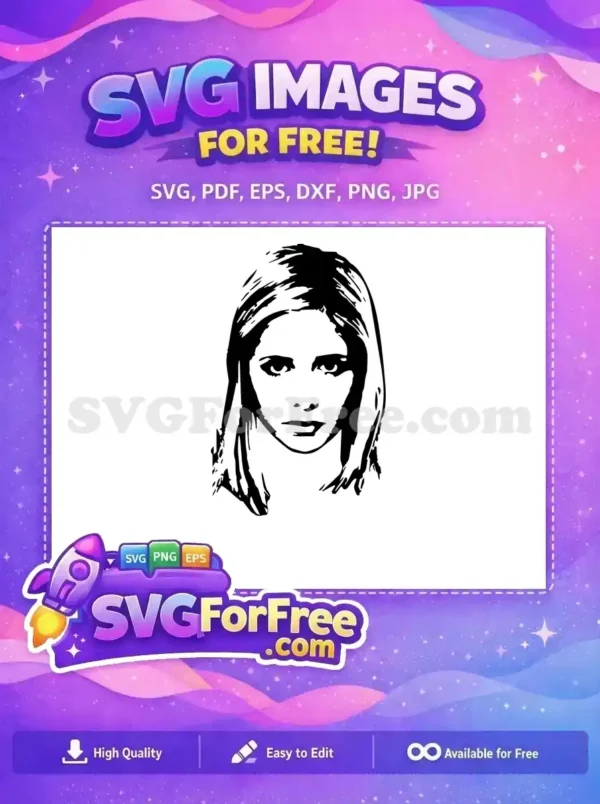 A striking free vector portrait of a woman's face, black and white stencil style. Perfect for your free creative projects.