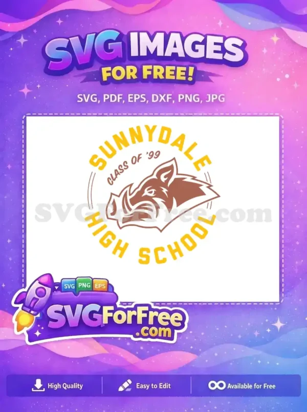 A free Sunnydale High School Class of '99 logo featuring a fierce wild boar mascot. Ideal for school spirit, free custom projects, and alumni. Download this free design now!
