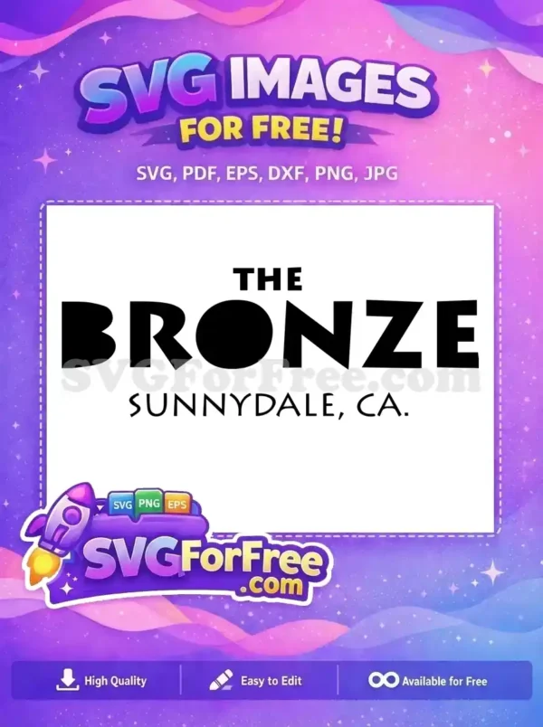 A free, bold black and white logo for 'THE BRONZE SUNNYDALE, CA.' with distinct typography. Ideal for creative projects, this free design is versatile and impactful.