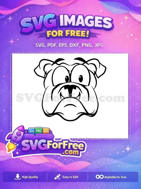 Free cartoon bulldog face SVG design, featuring a lovable, expressive head with bold outlines. Ideal for various crafting projects.