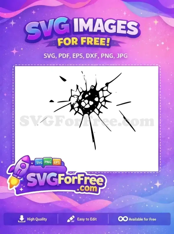 A free digital design featuring a black and white shattered glass effect, ideal for grunge and impact graphics. Download this free SVG now!