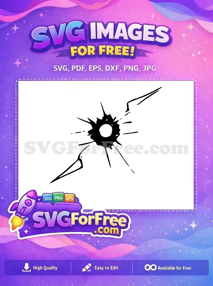 Free bullet hole SVG design, a bold impact graphic for your creative projects. Download this free vector now!