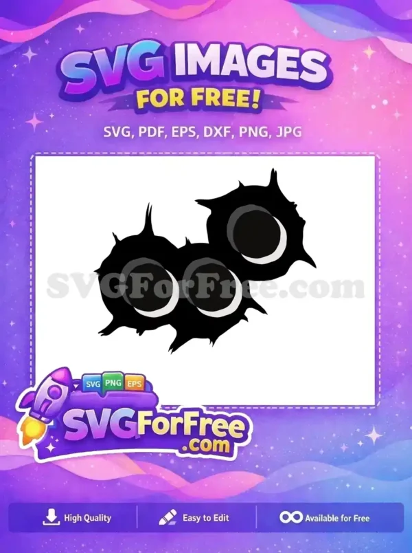Free design of two stylized black bullet holes with spiky edges and concentric white/grey circles, ideal for edgy projects. Download this free graphic now!