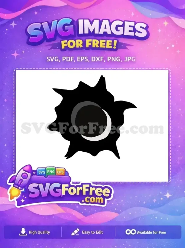 Free Eclipse Vector Design – Celestial Art for Free Projects A free abstract solar eclipse design, featuring a dark spiky sun partially covering a moon, ideal for free creative use.