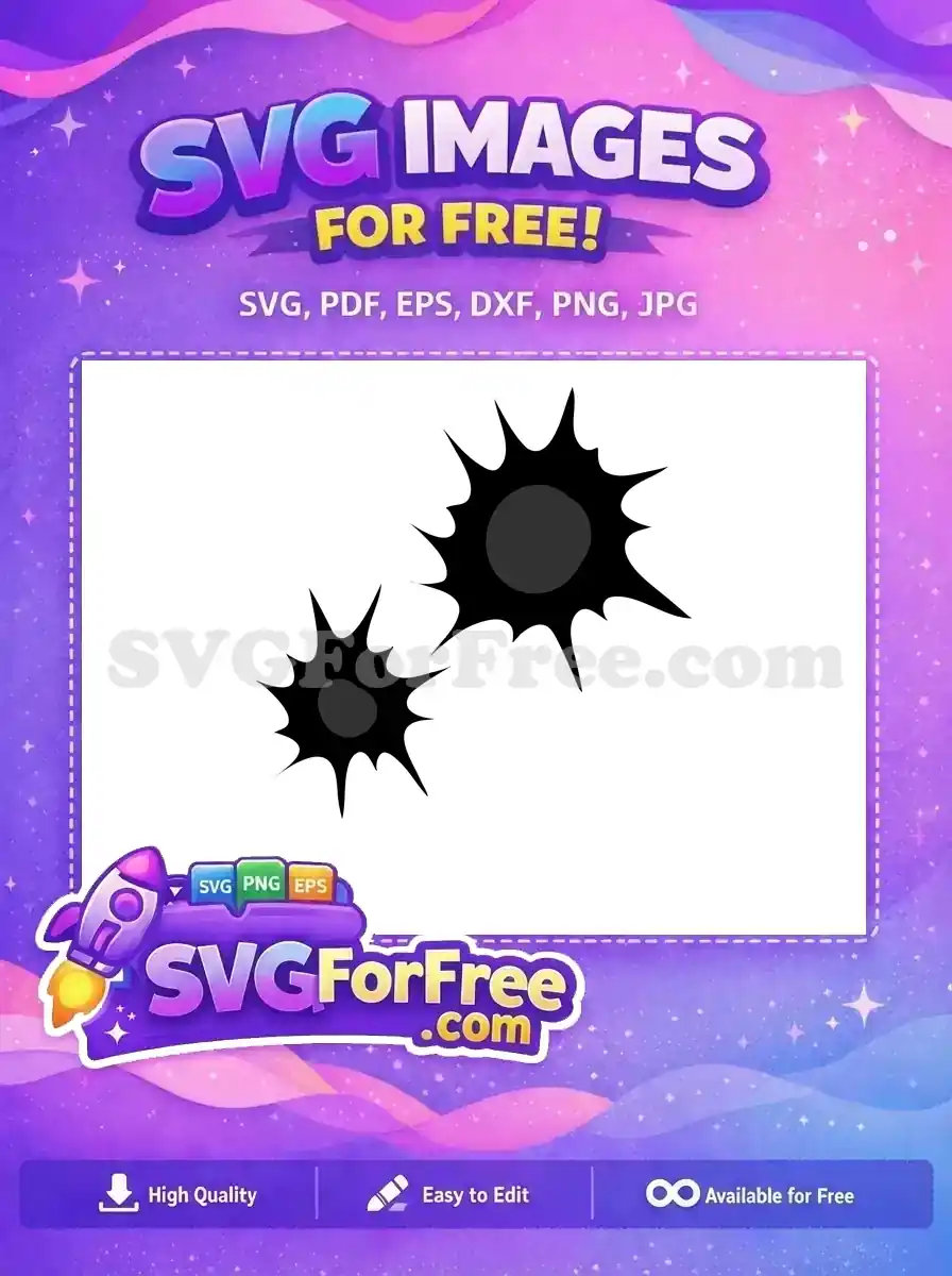 Free SVG of two distinct, spiky black impact marks with dark grey centers, conveying a powerful visual effect.