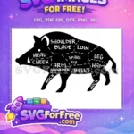 Free Wild Boar Silhouette Free Pork Cuts Butcher Chart Free SVG - Instant Download