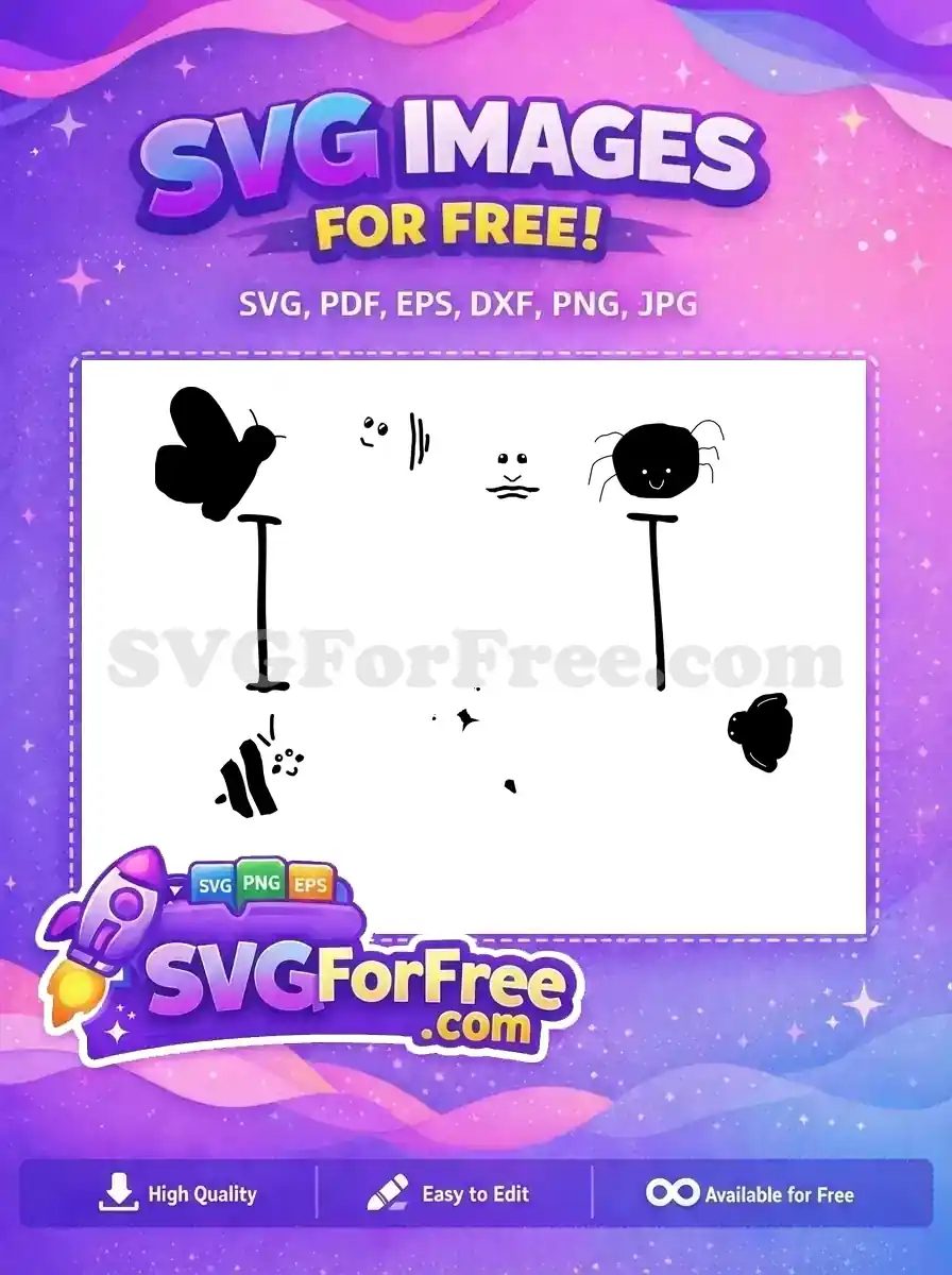 Explore this free SVG featuring a whimsical collection of hand-drawn animal doodles and happy faces, ready for your creative projects.