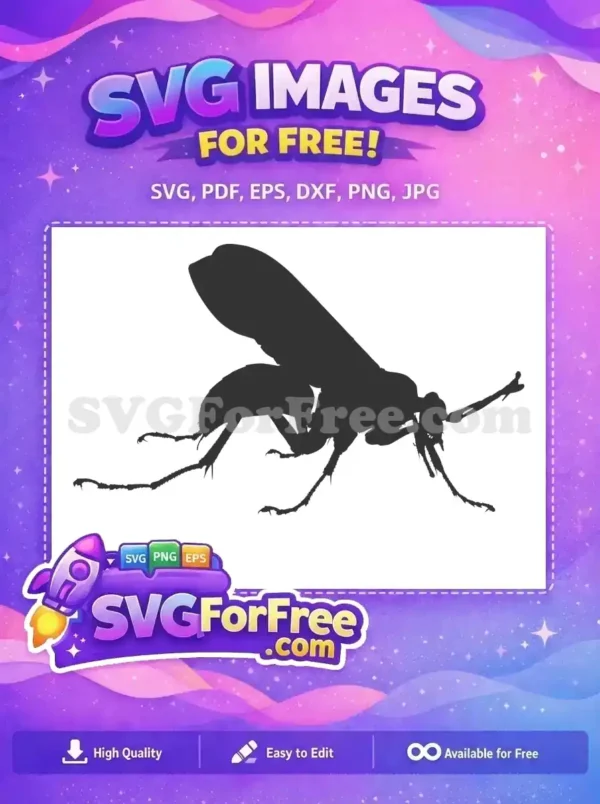 A detailed free vector silhouette of a flying insect, possibly a wasp or hornet, ready for your creative free projects.