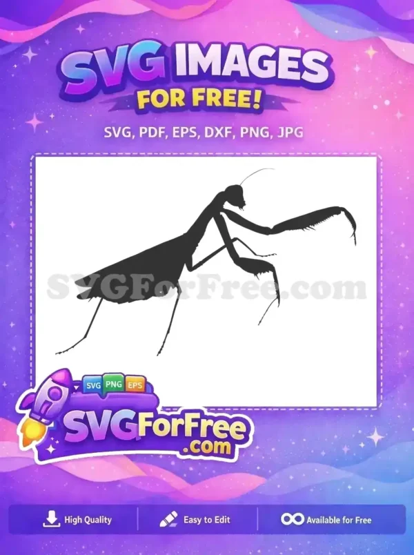 Striking free praying mantis silhouette vector, showcasing its unique predatory stance and elegant form for creative projects.