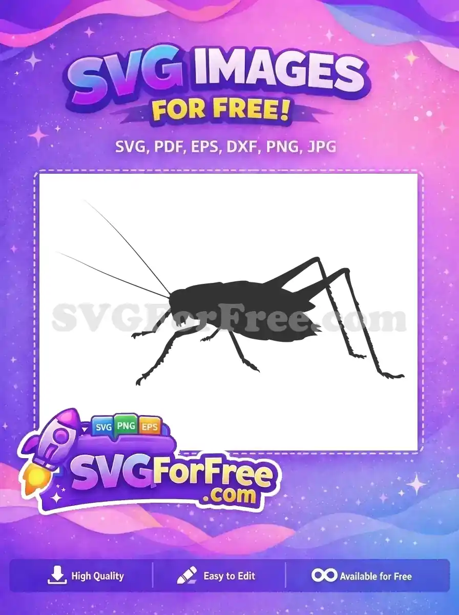 Detailed free grasshopper silhouette vector art, showcasing its distinct features. A high-quality free insect design for crafters.