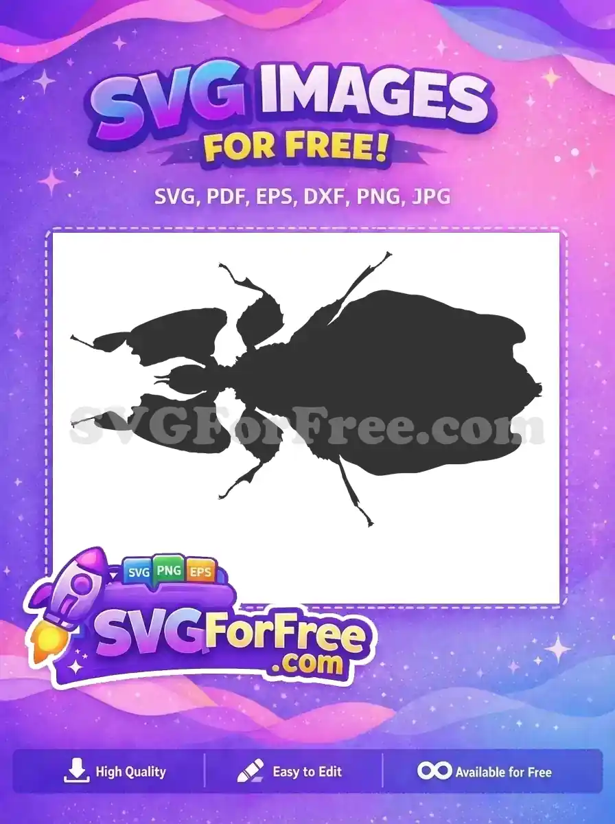 A free detailed silhouette of a beetle-like insect, top-down view. This free vector art is great for nature themes.