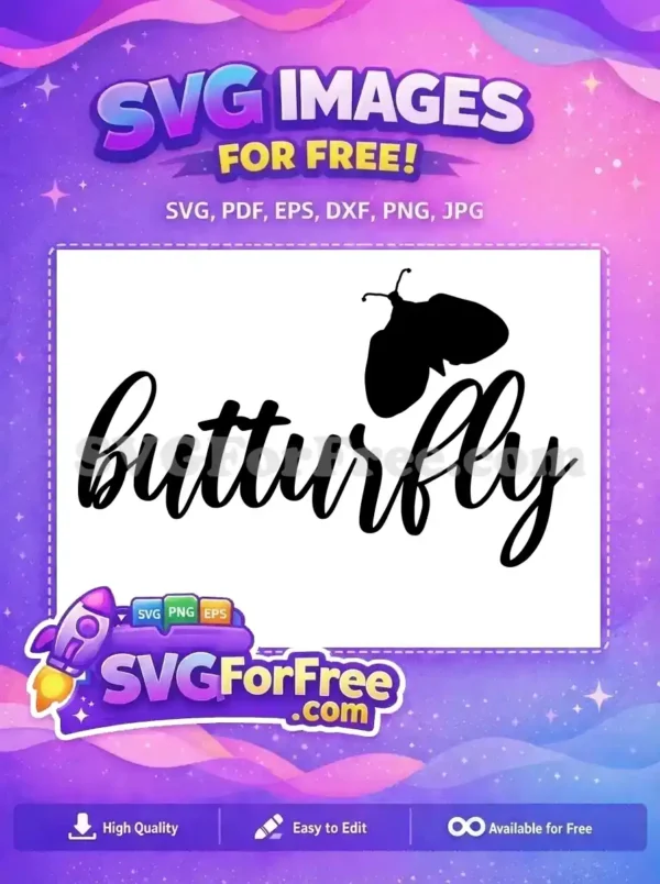 An elegant free butterfly script design. Beautiful handwritten 'butterfly' text with a delicate silhouette, perfect for free crafting.