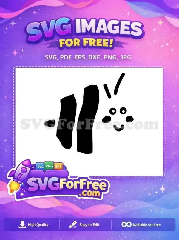 A whimsical, free abstract black and white creature SVG, featuring a simple, friendly face. Ideal for free design projects.