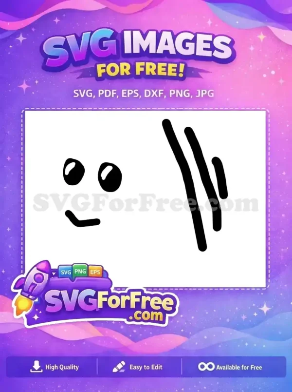 A delightful free doodle face illustration with expressive eyes and smile, complemented by dynamic lines. A free design ready for use.