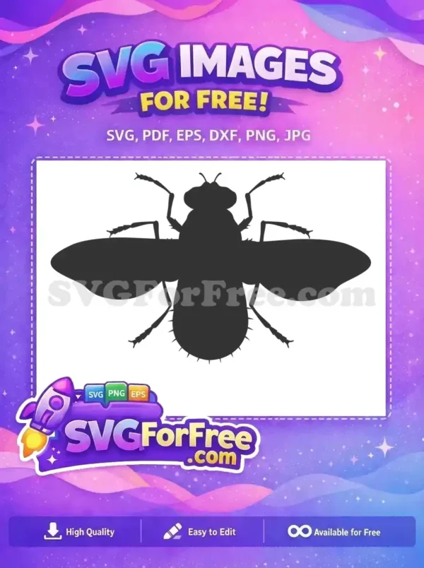 A free fly silhouette SVG, showcasing a detailed insect from above, ideal for various design projects. Grab this free vector now!