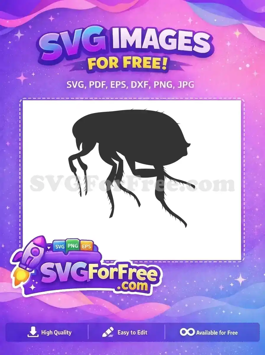 A detailed free SVG silhouette of a flea, showcasing its distinct body shape and powerful legs, ideal for various free design projects.