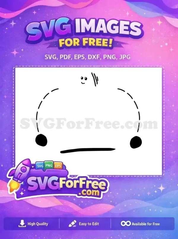 This free, whimsical doodle SVG features a smiling face, dashed arch, and solid base, offering creative design possibilities.