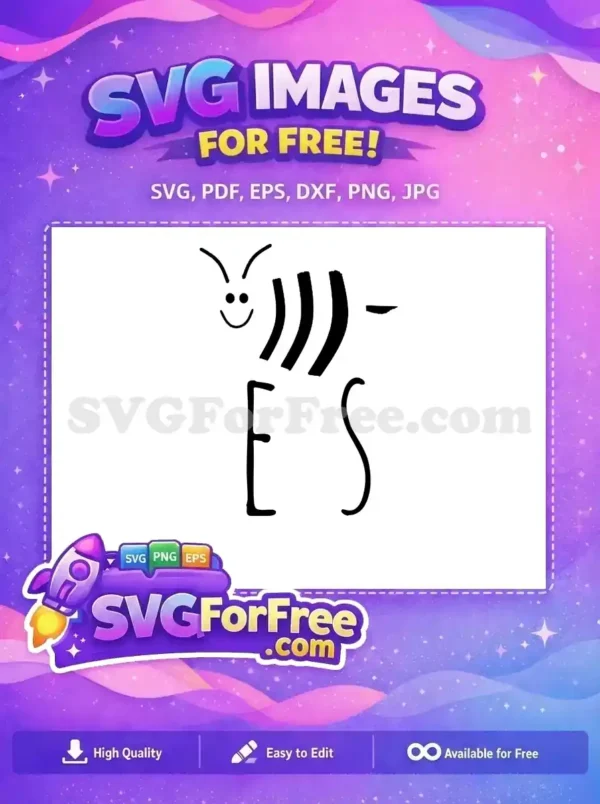 Free Bee-S Design SVG – Playful Insect Word Art. A delightful, free 'BEE-S' graphic featuring a cartoon bee head and striped body, ideal for playful designs.