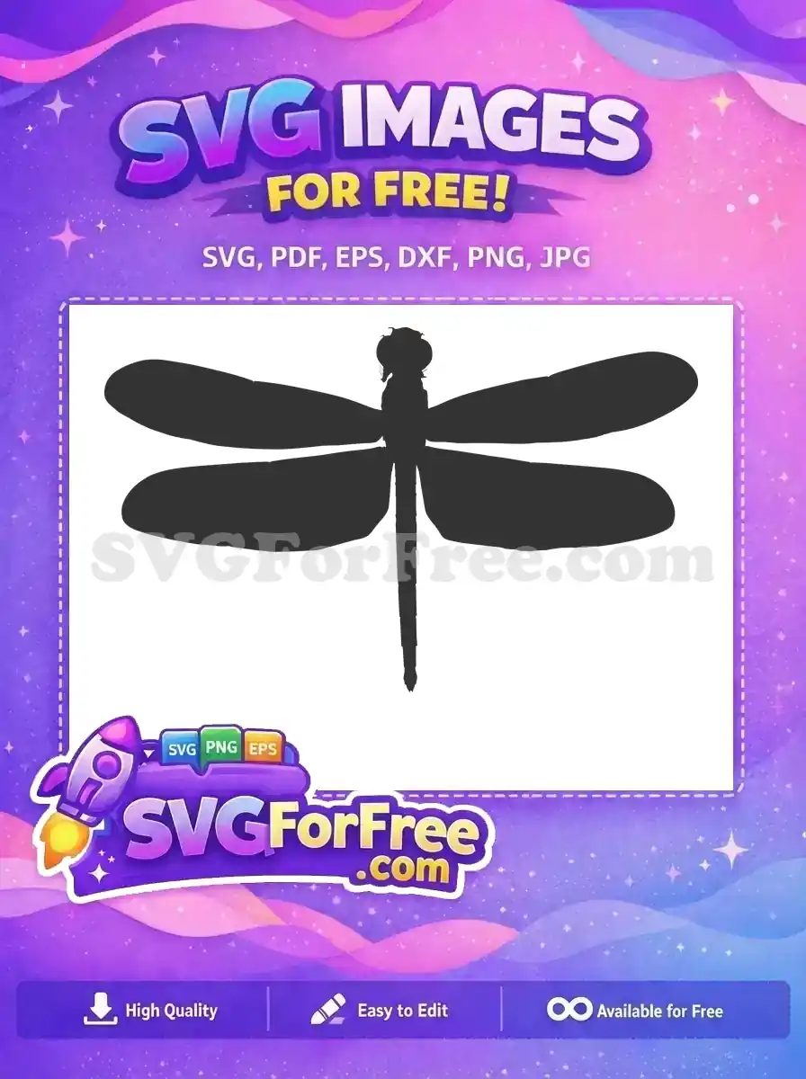 A stunning free dragonfly silhouette, showcasing its unique form with spread wings, ideal for diverse projects. Get this free design now!
