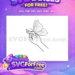 Free Butterfly on Hand Outline Free Mix Line Art Design Free SVG - Instant Download