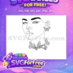 Free Woman Line Art With Butterflies Free Butterfly Jewelry Aesthetic Art Free SVG - Instant Download