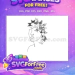 Free Woman Face Line Art Free Butterfly Mix Hair Design Free SVG - Instant Download