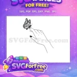 Free Monarch Butterfly On Finger Free Painted Nails Hand Line Art Free SVG - Instant Download