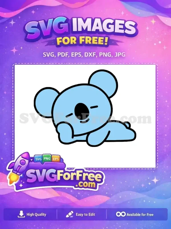 Free sleepy blue koala SVG design, a cute cartoon character lying down, ideal for various creative projects. Download this free vector now!