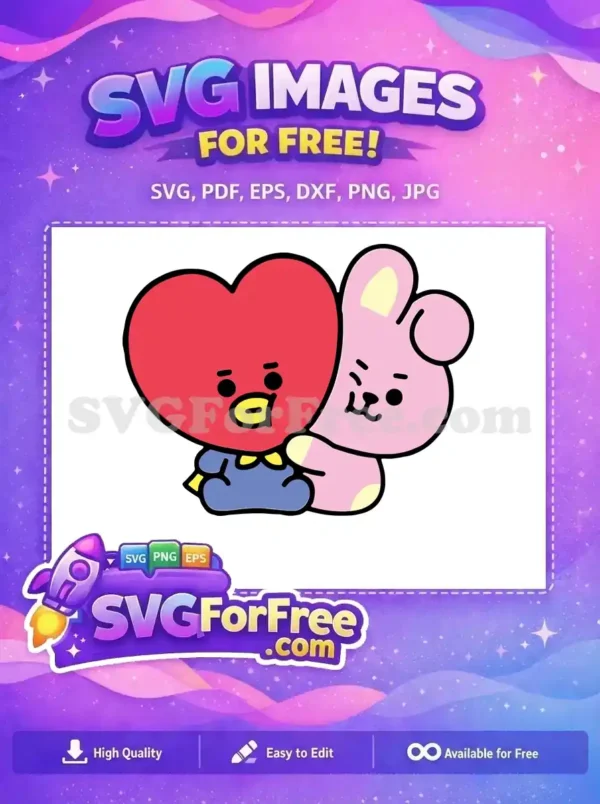 A delightful free SVG featuring BT21 characters TATA and COOKY hugging, ideal for various free design projects. This charming free vector brings joy.