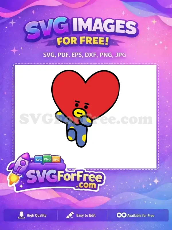 Captivate with this free Tata BT21 character SVG, featuring a vibrant red heart head and playful blue body.