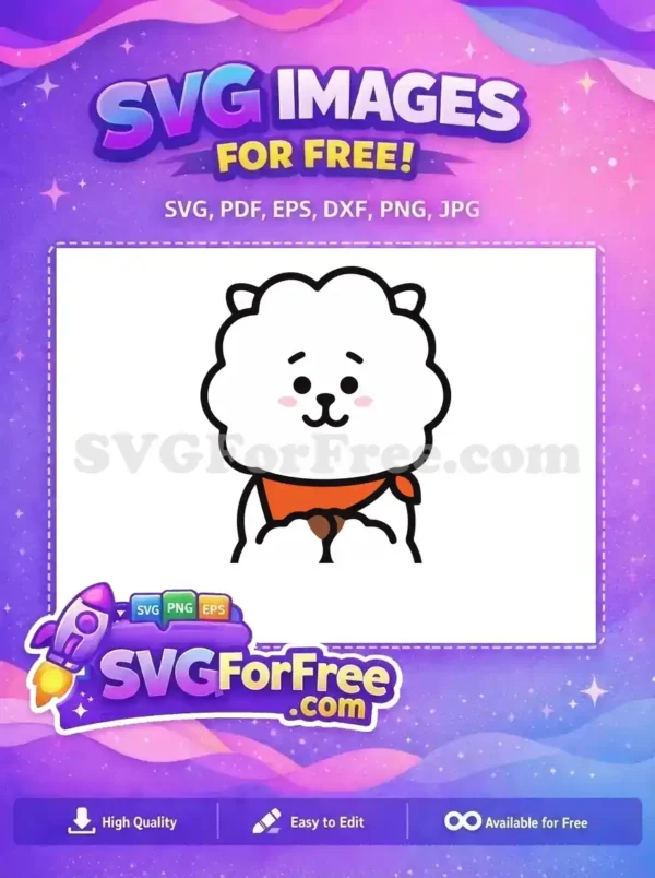 Download this free SVG of a charming white fluffy character with an orange bandana, offering pure cuteness for your projects.
