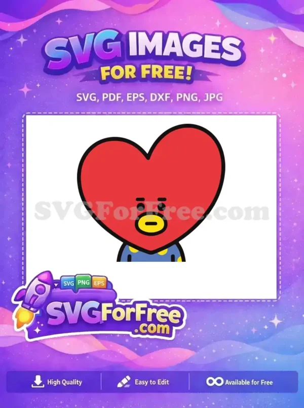 A vibrant TATA free character design with a red heart head and blue polka-dotted shirt. This free SVG is ideal for crafts.