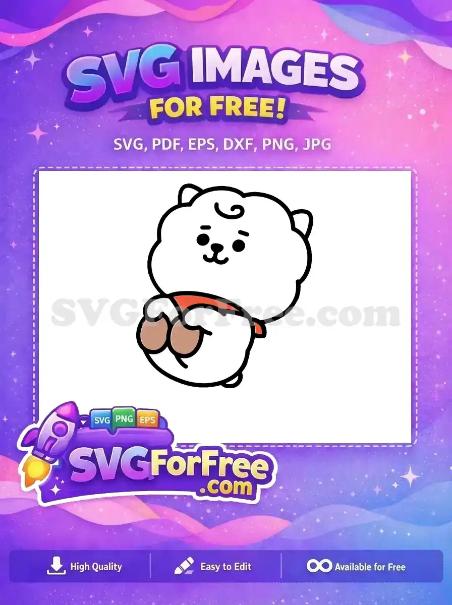 A cheerful, free cartoon character SVG, white with black outlines, featuring a red bandana. Ideal for crafts and digital designs, offering a cute, friendly vibe.
