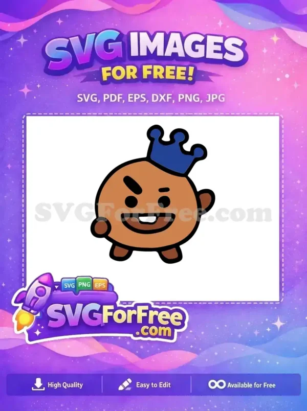Discover this free Koya BT21 character SVG, featuring a cute brown character with a blue crown. A delightful, free design for crafts!