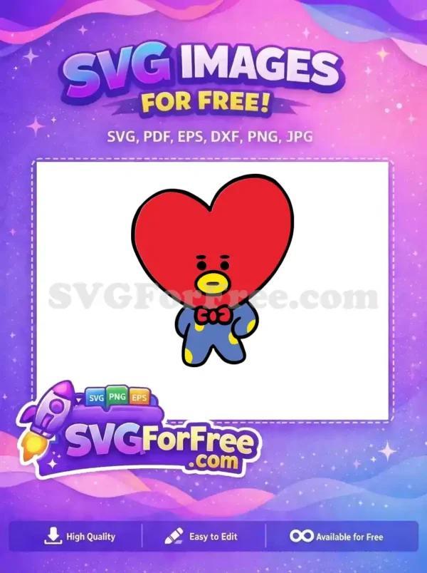 A free design featuring the adorable Tata BT21 character with a red heart-shaped head and blue polka-dot body. Ideal for fans.
