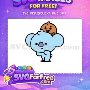 A free design featuring the adorable BT21 Koya with Shooky on its head, ideal for diverse creative projects. This free SVG is a must-have!