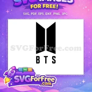 A crisp, black-and-white free BTS logo with symmetrical door-like shapes and bold 'BTS' text. Perfect free SVG for fans.