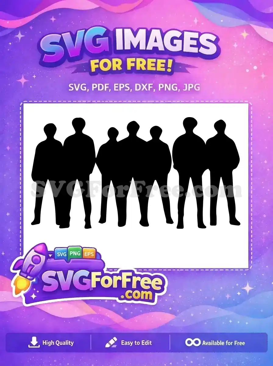 Six distinct human silhouettes in a row, a striking free design perfect for any project. Grab this free vector now!